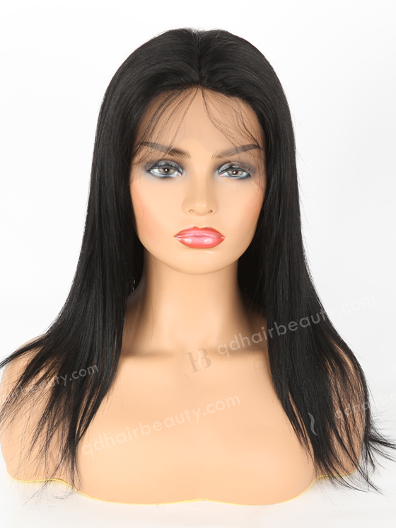 In Stock Indian Remy Hair 14" Straight 1# Color Silk Top Full Lace Wig STW-005